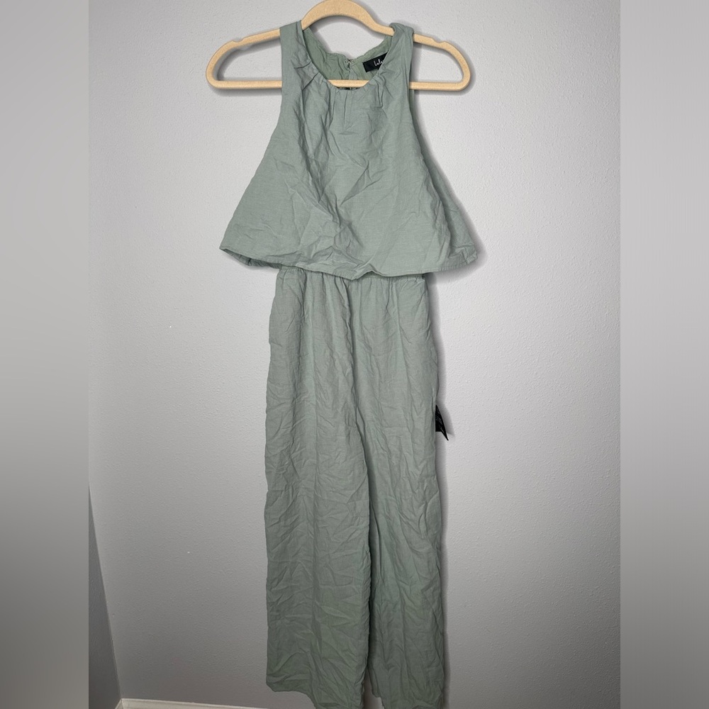 Lulus Breezy Sophistication Sage Green Textured Wide-Leg Jumpsuit new small - Picture 3 of 7